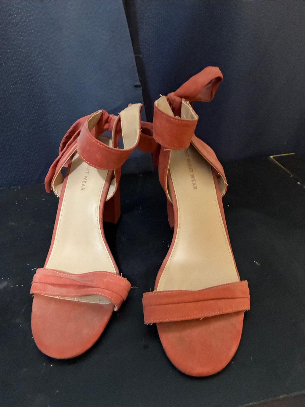 Who What Wear Rust Orange Ankle-Tie Block Heel Sandals